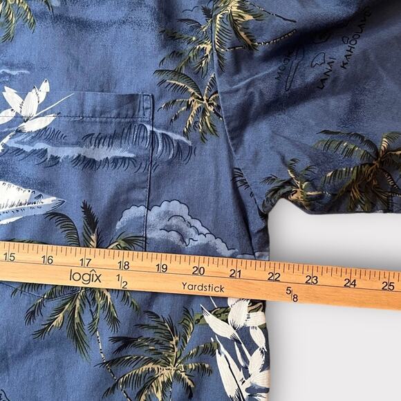 Vintage Hawaiian Shirt Men’s Medium Blue Short Sleeve Island and Palm Tree Print - Picture 6 of 8